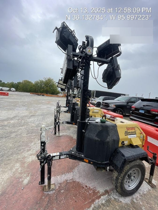 2022 Allmand NLV3GR (4) LED Light Fixture 350W, 23' Vertical Mast, 3kW Prime, Towable, Deep Sea L401, Leveling Jacks, Yanmar T4F 5.8hp