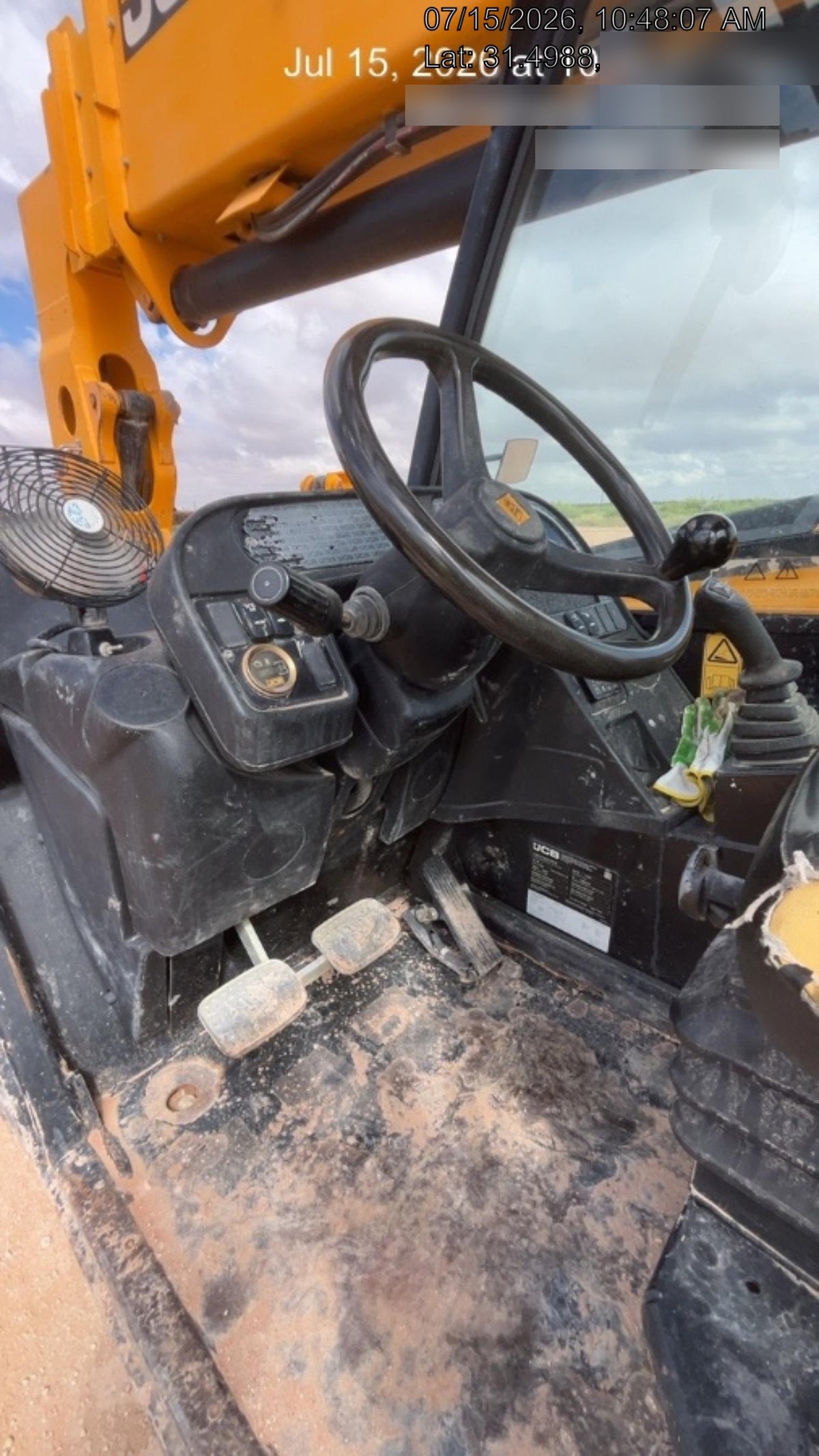 2019 JCB 510-56 74 HP w/Open ROPS, Beacon, Aux Hydraulics, Worklights, Solid Tires w/60" Carriage/Forks