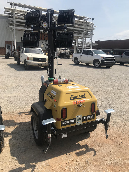 2022 Allmand NLV3GR (4) LED Light Fixture 350W, 23' Vertical Mast, 3kW Prime, Towable, Deep Sea L401, Leveling Jacks, Yanmar T4F 5.8hp