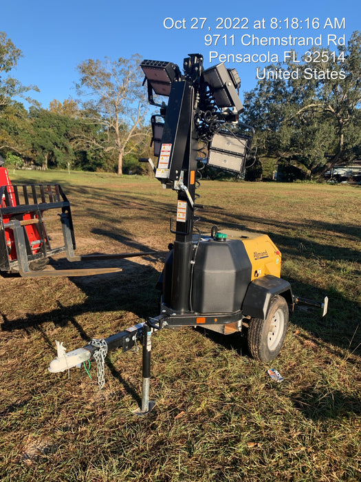 2022 Allmand NLV3GR (4) LED Light Fixture 350W, 23' Vertical Mast, 3kW Prime, Towable, Deep Sea L401, Leveling Jacks, Yanmar T4F 5.8hp