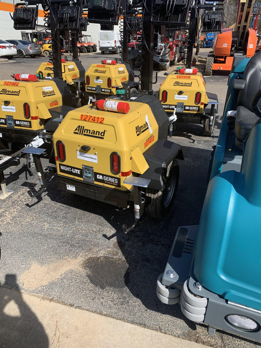 2021 Allmand NLV3GR (4) LED Light Fixture 350W, 23' Vertical Mast, 3kW Prime, Towable, Deep Sea L401, Leveling Jacks, Yanmar T4F 5.8hp