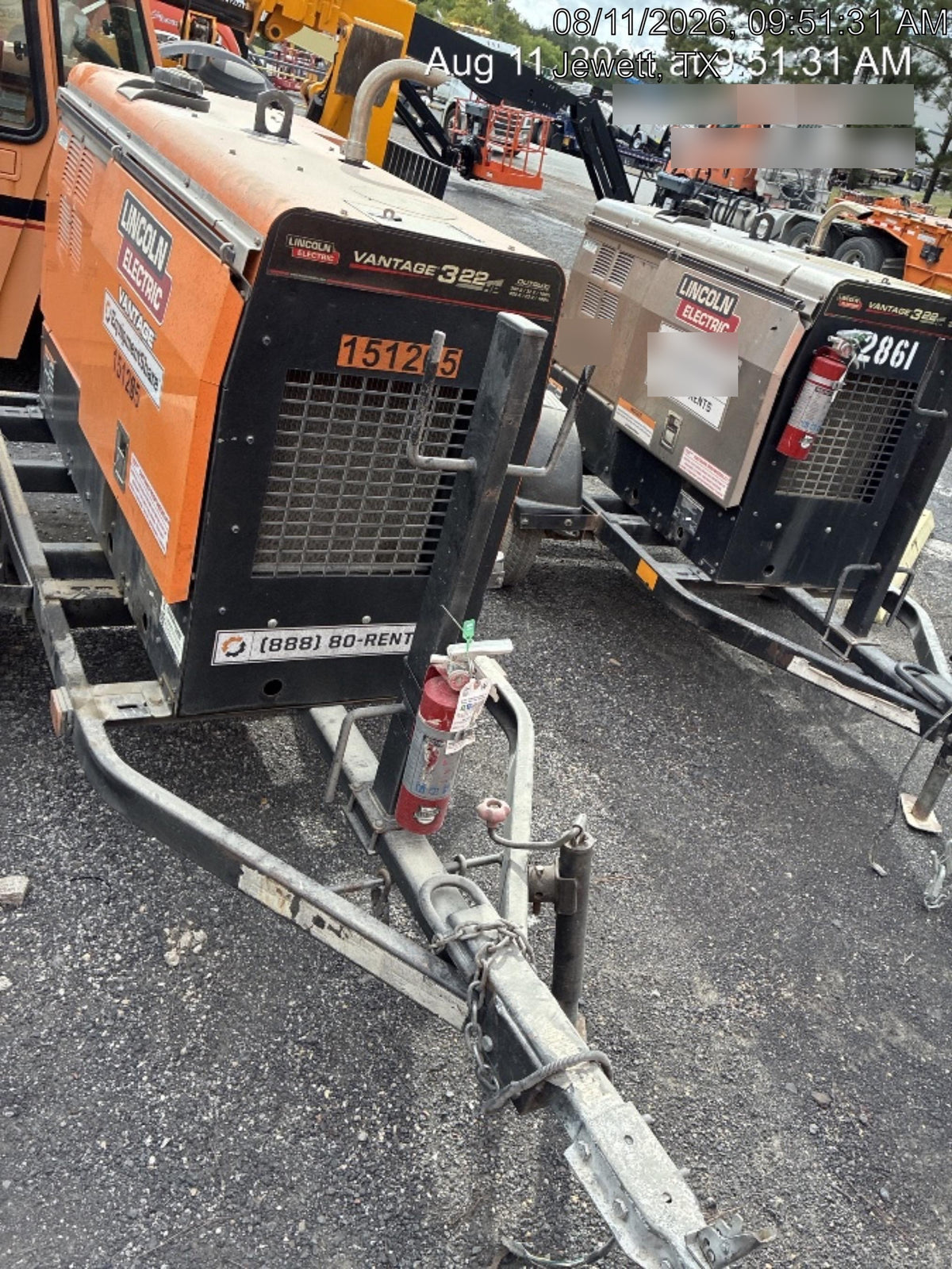 2021 Lincoln Electric Vantage 322 Vantage 322 Ready Pak 3 w/ Telematics & Decals, ORANGE (includes trailer, cable rack, fender light kit)