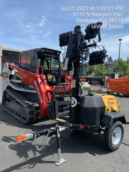 2021 Allmand NLV3GR (4) LED Light Fixture 350W, 23' Vertical Mast, 3kW Prime, Towable, Deep Sea L401, Leveling Jacks, Yanmar T4F 5.8hp