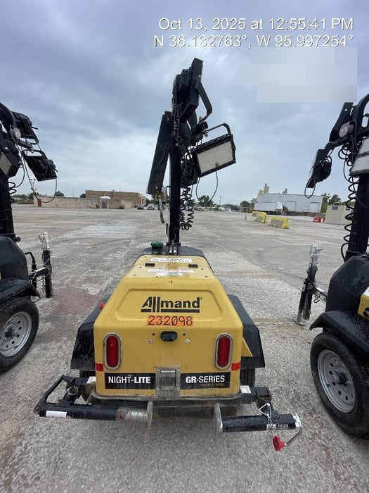 2022 Allmand NLV3GR (4) LED Light Fixture 350W, 23' Vertical Mast, 3kW Prime, Towable, Deep Sea L401, Leveling Jacks, Yanmar T4F 5.8hp