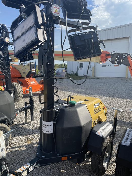 2022 Allmand NLV3GR (4) LED Light Fixture 350W, 23' Vertical Mast, 3kW Prime, Towable, Deep Sea L401, Leveling Jacks, Yanmar T4F 5.8hp