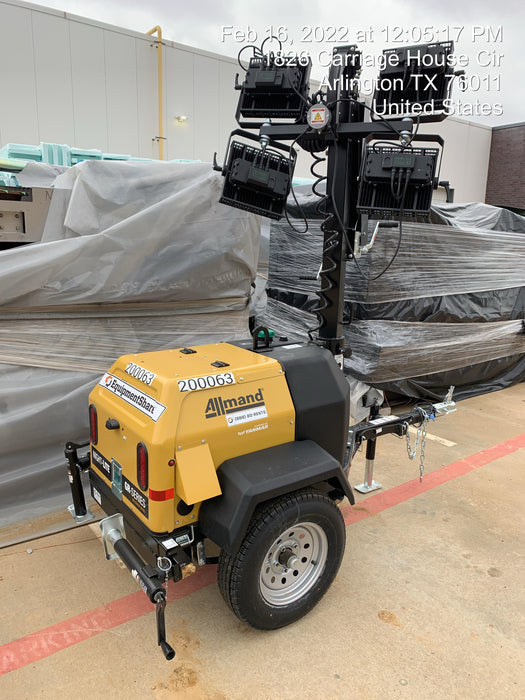 2022 Allmand NLV3GR (4) LED Light Fixture 350W, 23' Vertical Mast, 3kW Prime, Towable, Deep Sea L401, Leveling Jacks, Yanmar T4F 5.8hp