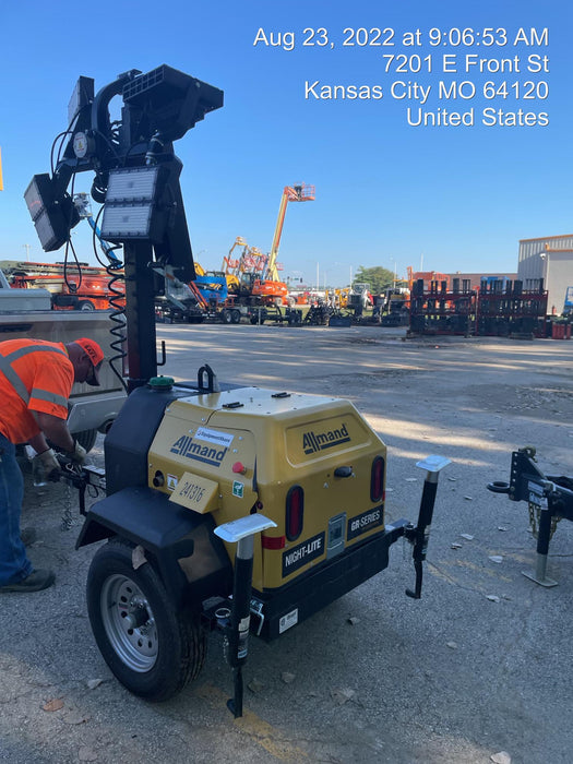 2022 Allmand NLV3GR (4) LED Light Fixture 350W, 23' Vertical Mast, 3kW Prime, Towable, Deep Sea L401, Leveling Jacks, Yanmar T4F 5.8hp