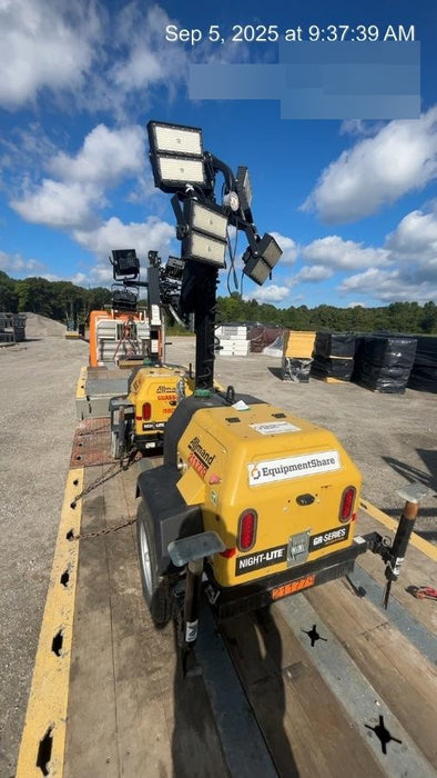 2022 Allmand NLV3GR (4) LED Light Fixture 350W, 23' Vertical Mast, 3kW Prime, Towable, Deep Sea L401, Leveling Jacks, Yanmar T4F 5.8hp