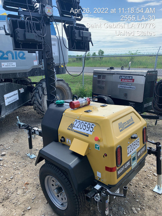 2022 Allmand NLV3GR (4) LED Light Fixture 350W, 23' Vertical Mast, 3kW Prime, Towable, Deep Sea L401, Leveling Jacks, Yanmar T4F 5.8hp