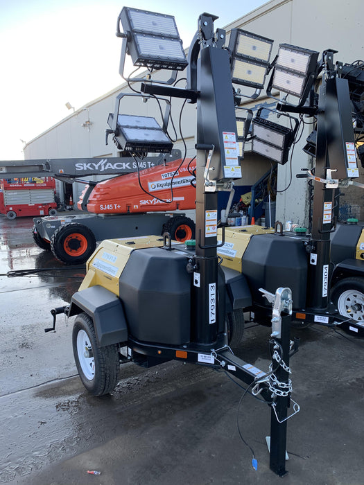 Allmand NLV3GR (4) LED Light Fixture 350W, 23' Vertical Mast, 3kW Prime, Towable, Deep Sea L401, Leveling Jacks, Yanmar T4F 5.8hp