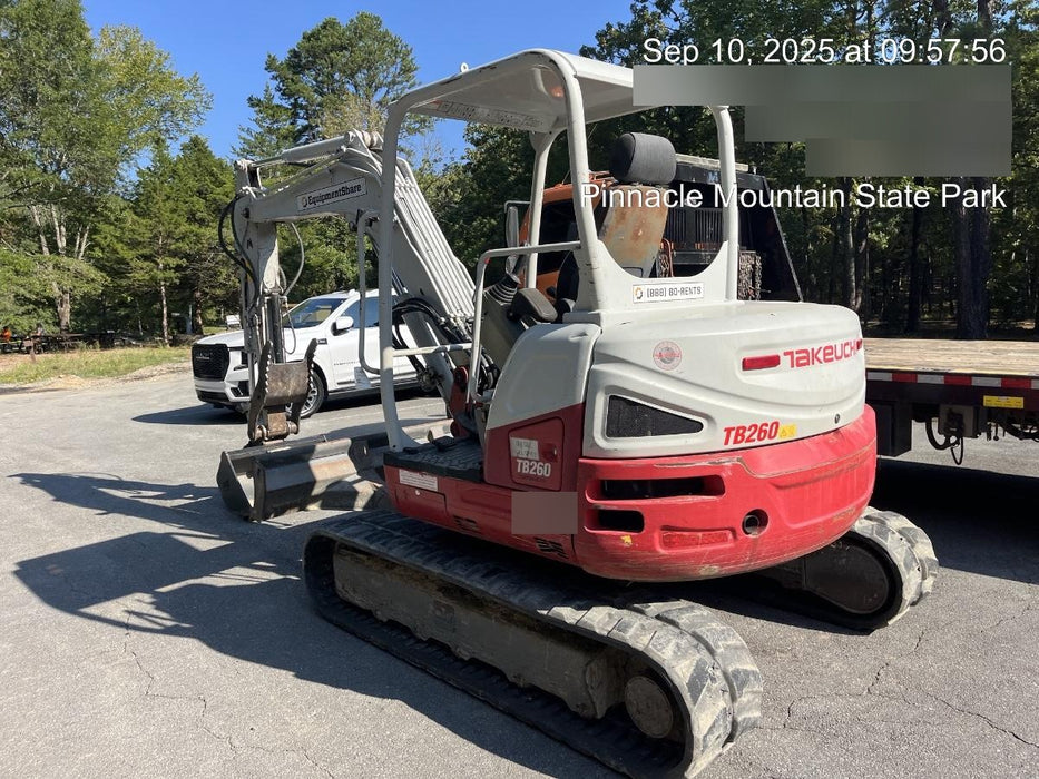 2019 Takeuchi TB260 Takeuchi TB260 Canopy w/Rubber Tracks, Auxiliary Hydraulics, Standard Blade, Manual QC, 12 / 18 / 24" Buckets, Hydraulic Thumb Installed