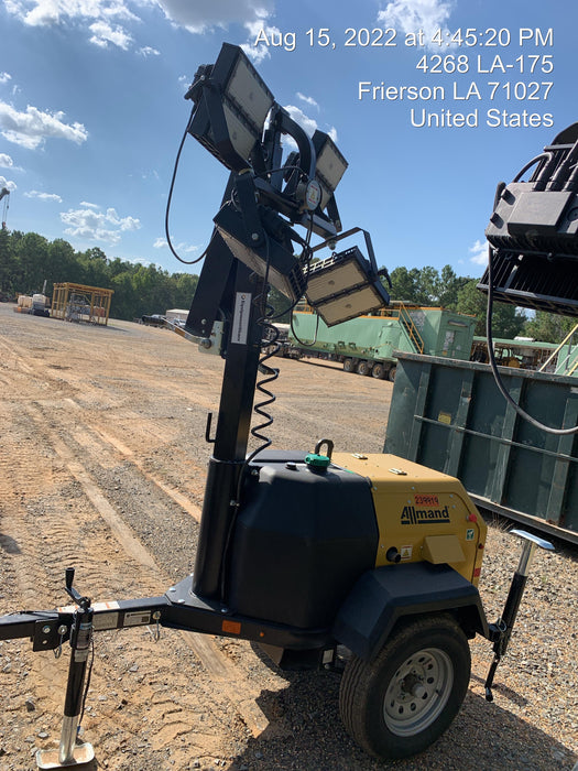 2022 Allmand NLV3GR (4) LED Light Fixture 350W, 23' Vertical Mast, 3kW Prime, Towable, Deep Sea L401, Leveling Jacks, Yanmar T4F 5.8hp