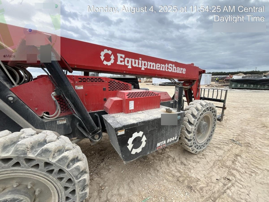 2019 Manitou MTA8044 74hp T4F, Cab/Heat/Air, Cab and Boom LED work lights, Auxiliary Hydraulics, Solid Tires, Amber strobe, Lift Hook 66" Carriage, 60" Forks