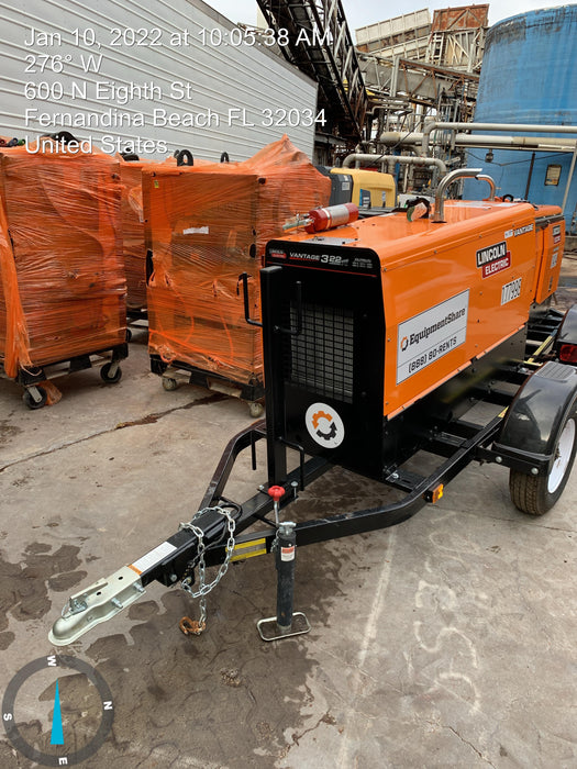 2021 Lincoln Electric Vantage 322 Vantage 322 Ready Pak 3 w/ Decals, ORANGE (includes trailer, cable rack, fender light kit) NO Telematics