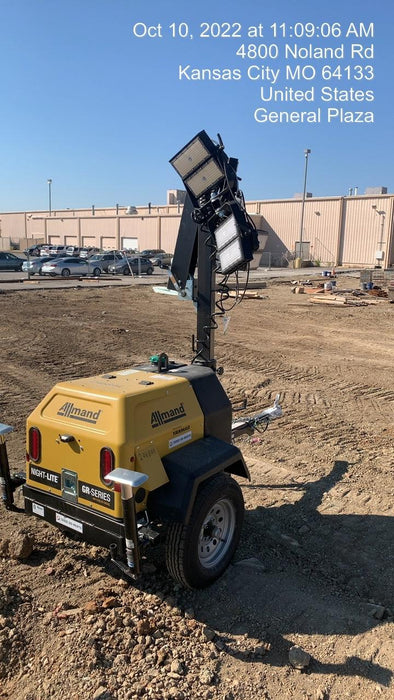 2022 Allmand NLV3GR (4) LED Light Fixture 350W, 23' Vertical Mast, 3kW Prime, Towable, ES Decals, T3