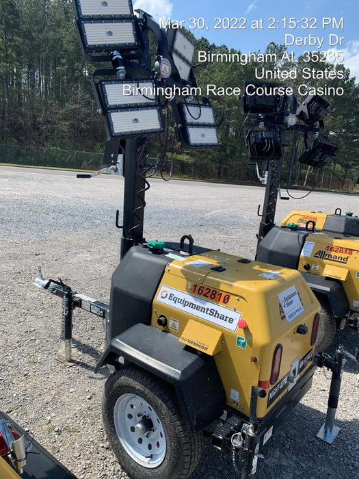 2021 Allmand NLV3GR (4) LED Light Fixture 350W, 23' Vertical Mast, 3kW Prime, Towable, Deep Sea L401, Leveling Jacks, Yanmar T4F 5.8hp