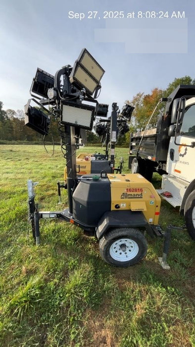 2021 Allmand NLV3GR (4) LED Light Fixture 350W, 23' Vertical Mast, 3kW Prime, Towable, Deep Sea L401, Leveling Jacks, Yanmar T4F 5.8hp