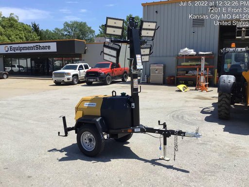 2022 Allmand NLV3GR (4) LED Light Fixture 350W, 23' Vertical Mast, 3kW Prime, Towable, Deep Sea L401, Leveling Jacks, Yanmar T4F 5.8hp