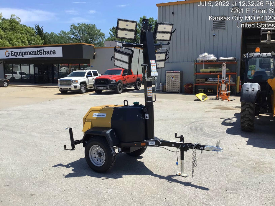 2022 Allmand NLV3GR (4) LED Light Fixture 350W, 23' Vertical Mast, 3kW Prime, Towable, Deep Sea L401, Leveling Jacks, Yanmar T4F 5.8hp