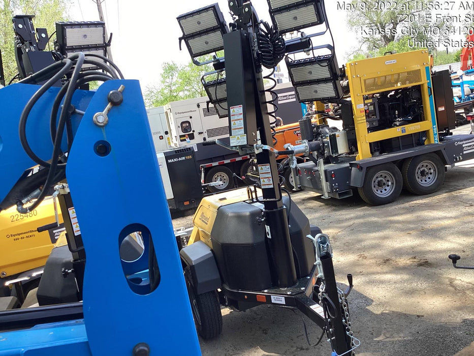 2022 Allmand NLV3GR (4) LED Light Fixture 350W, 23' Vertical Mast, 3kW Prime, Towable, Deep Sea L401, Leveling Jacks, Yanmar T4F 5.8hp