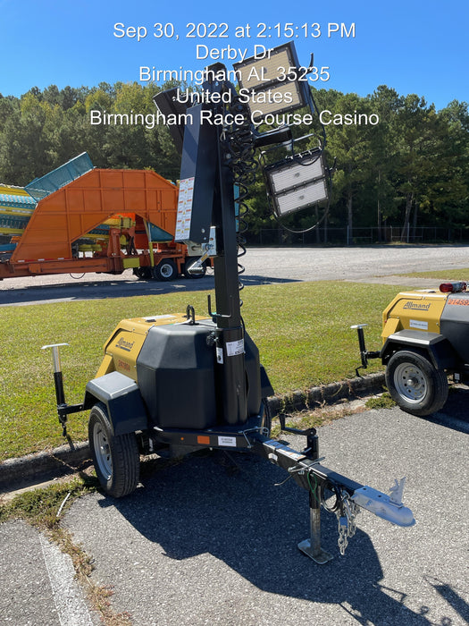 2022 Allmand NLV3GR (4) LED Light Fixture 350W, 23' Vertical Mast, 3kW Prime, Towable, Deep Sea L401, Leveling Jacks, Yanmar T4F 5.8hp