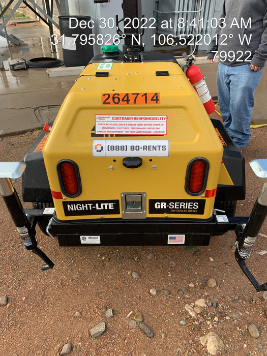 2022 Allmand NLV3GR (4) LED Light Fixture 350W, 23' Vertical Mast, 3kW Prime, Towable, ES Decals, T3