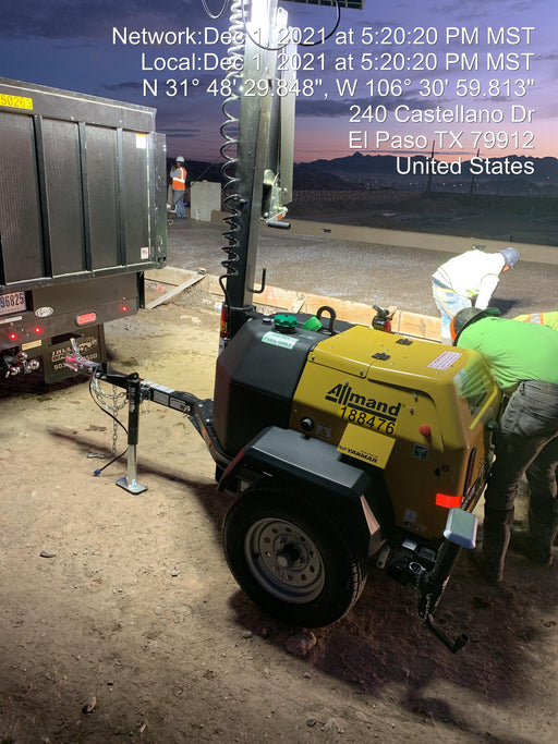 Allmand NLV3GR (4) LED Light Fixture 350W, 23' Vertical Mast, 3kW Prime, Towable, Deep Sea L401, Leveling Jacks, Yanmar T4F 5.8hp