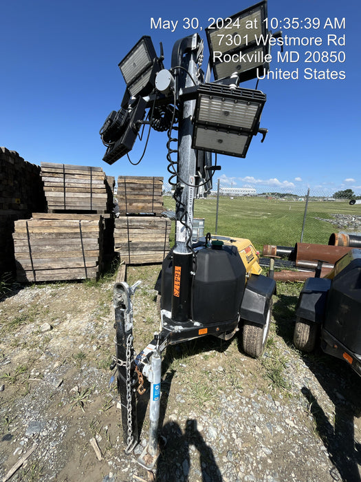 2021 Allmand NLV3GR (4) LED Light Fixture 350W, 23' Vertical Mast, 3kW Prime, Towable, Deep Sea L401, Leveling Jacks, Yanmar T4F 5.8hp