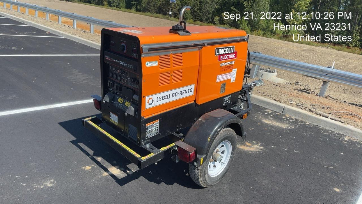 2021 Lincoln Electric Vantage 322 Vantage 322 Ready Pak 3 w/ Decals, ORANGE (includes trailer, cable rack, fender light kit) NO Telematics