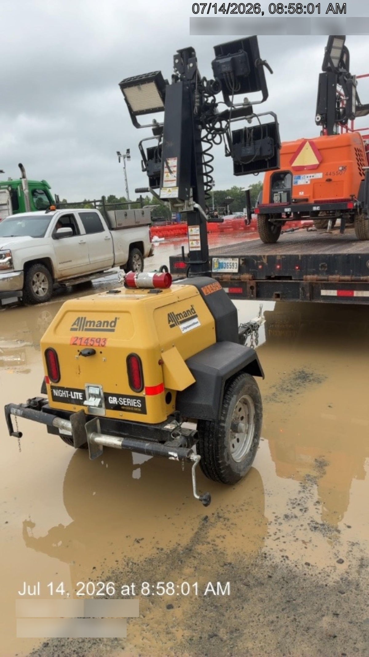 2022 Allmand NLV3GR (4) LED Light Fixture 350W, 23' Vertical Mast, 3kW Prime, Towable, Deep Sea L401, Leveling Jacks, Yanmar T4F 5.8hp
