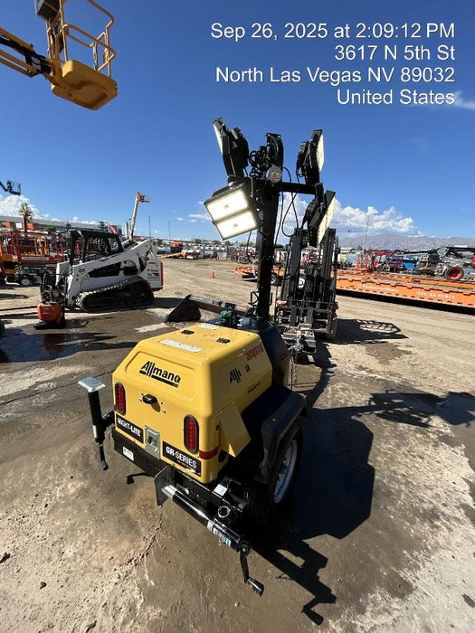 2022 Allmand NLV3GR (4) LED Light Fixture 350W, 23' Vertical Mast, 3kW Prime, Towable, ES Decals, T3