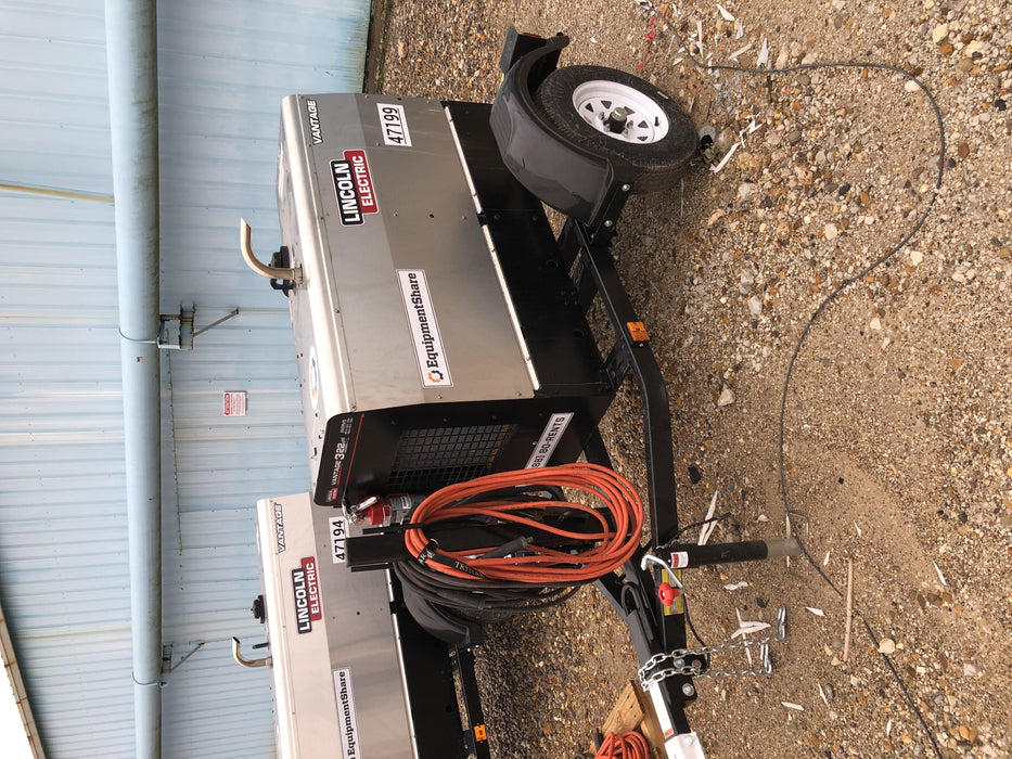 2019 Lincoln Electric Vantage 322 Ready-Pak 3, Two Wheel Trailer, Fender and Light Kit, Cable Rack