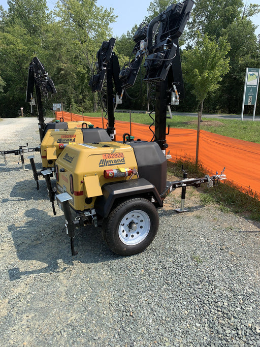 2021 Allmand NLV3GR (4) LED Light Fixture 350W, 23' Vertical Mast, 3kW Prime, Towable, Deep Sea L401, Leveling Jacks, Yanmar T4F 5.8hp