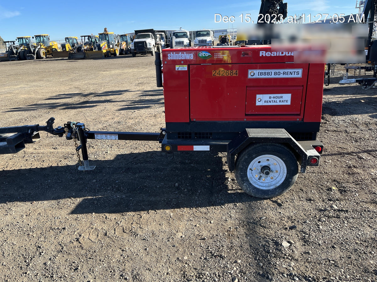 2022 Shindaiwa DGW400MDL Kubota D902 Engine, 23 HP, Dual Op Welder, Wire, Arc, Droop Stick, Tig, and CC Stick Functionality, Simulphase, 3 Phase and 1 Phase Gen Output, Single Axle NB Trlr, Slr Trckl Chrg 12V 12W, Fire Ext