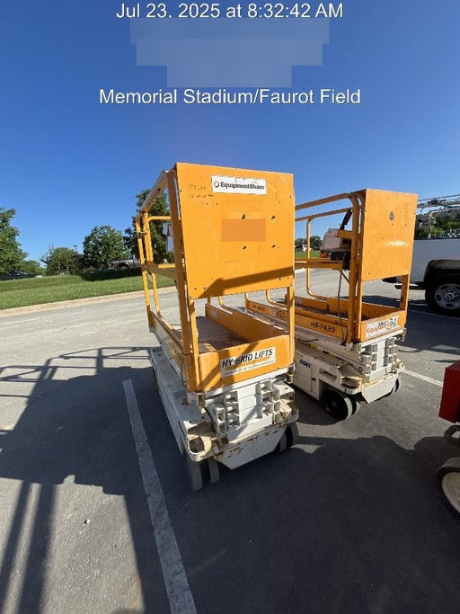 Custom Equipment HB-1430 Hy-Brid Scissor Lift
Platform capacity up to 670 lbs
Working height up to 20 ft
Weighs under 1,700 lbs
Non-marking wheels
