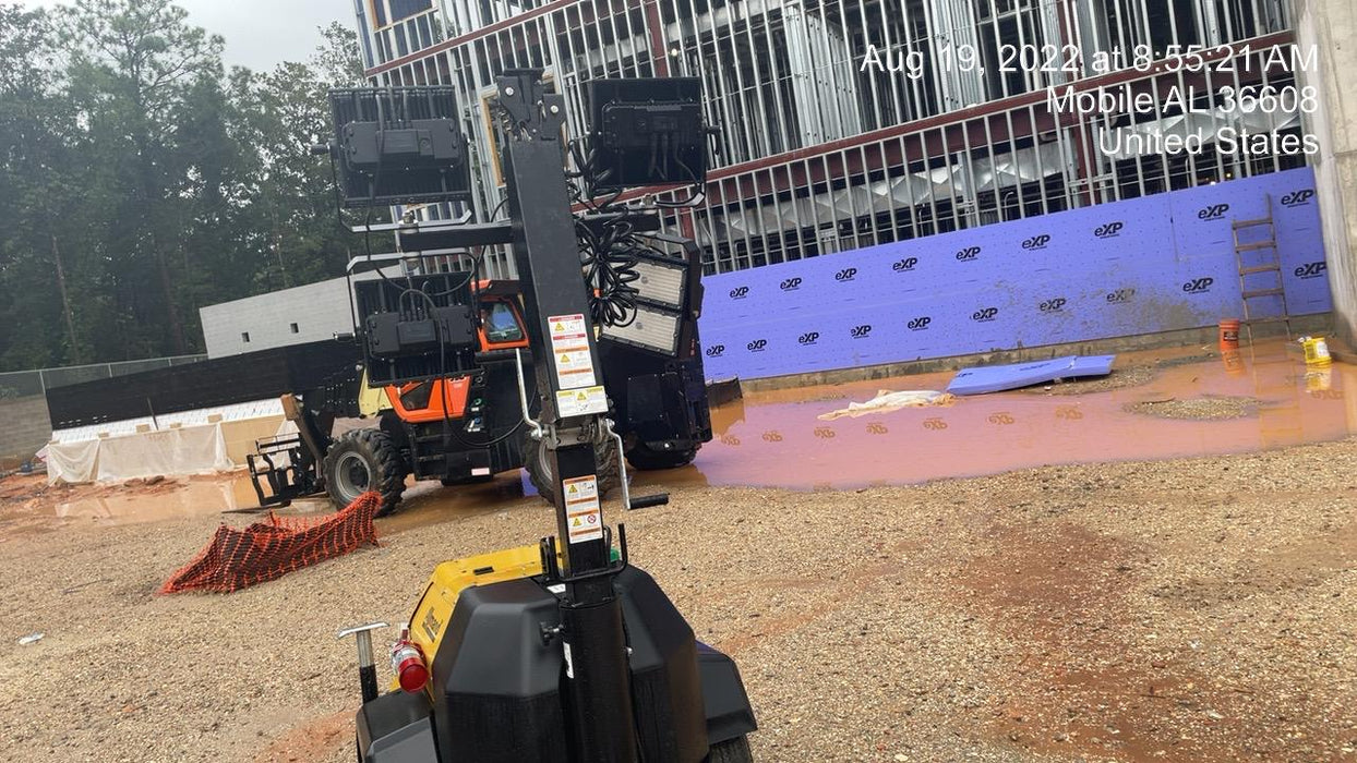 2022 Allmand NLV3GR (4) LED Light Fixture 350W, 23' Vertical Mast, 3kW Prime, Towable, Deep Sea L401, Leveling Jacks, Yanmar T4F 5.8hp