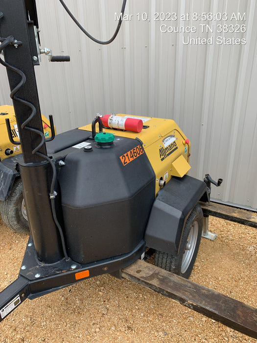 2022 Allmand NLV3GR (4) LED Light Fixture 350W, 23' Vertical Mast, 3kW Prime, Towable, Deep Sea L401, Leveling Jacks, Yanmar T4F 5.8hp