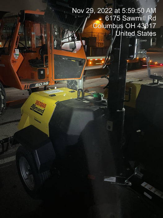 2022 Allmand NLV3GR (4) LED Light Fixture 350W, 23' Vertical Mast, 3kW Prime, Towable, ES Decals, T3