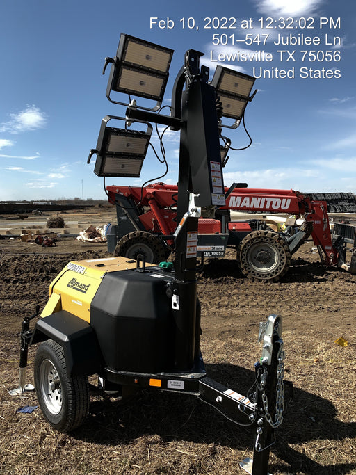 2022 Allmand NLV3GR (4) LED Light Fixture 350W, 23' Vertical Mast, 3kW Prime, Towable, Deep Sea L401, Leveling Jacks, Yanmar T4F 5.8hp