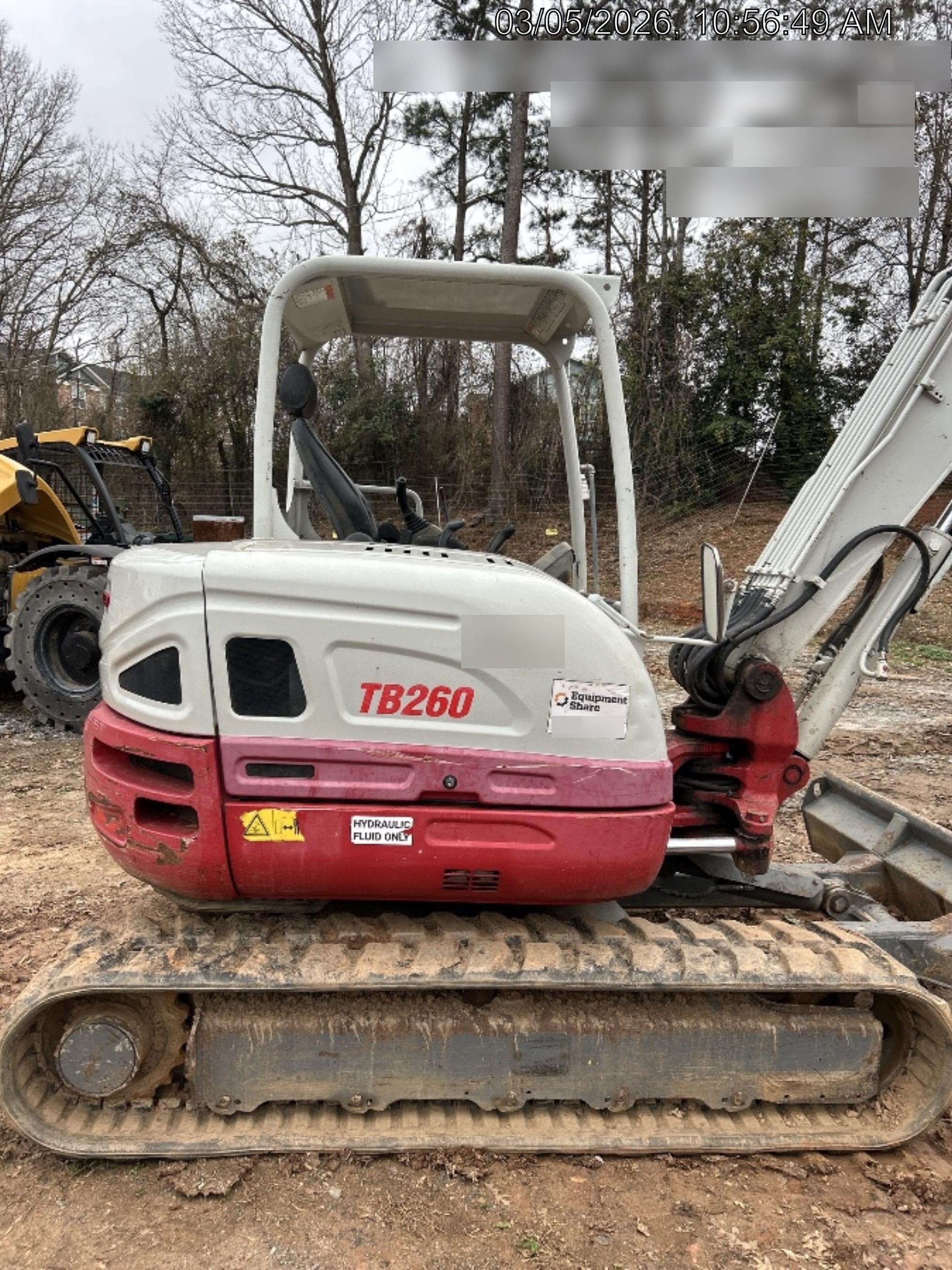 2019 Takeuchi TB260 Canopy, Standard Blade, Auxiliary hydraulics Manual QC, Hydraulic thumb, 12" ,18", 24" Bucket