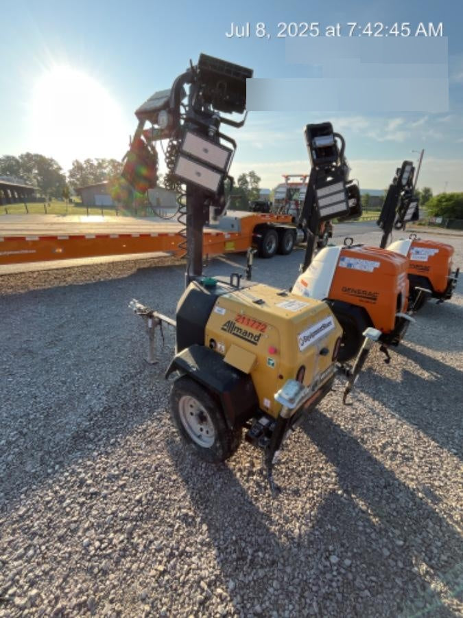 2022 Allmand NLV3GR (4) LED Light Fixture 350W, 23' Vertical Mast, 3kW Prime, Towable, Deep Sea L401, Leveling Jacks, Yanmar T4F 5.8hp