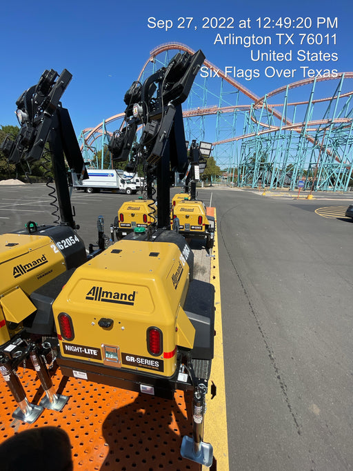 2022 Allmand NLV3GR (4) LED Light Fixture 350W, 23' Vertical Mast, 3kW Prime, Towable, ES Decals, T3