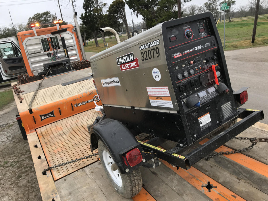 2019 Lincoln Electric Vantage 322 Welder Ready-Pak 3, Two wheel trailer, Fender and Light kit, Cable Rack