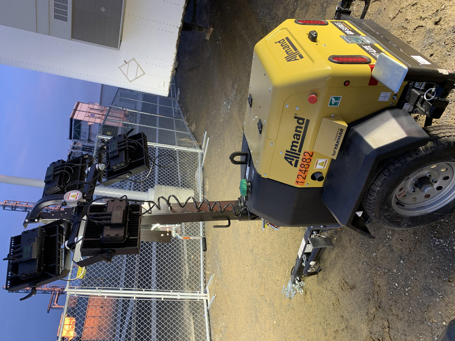 2020 Allmand NLV3GR (4) LED Light Fixture 350W, 23' Vertical Mast, 3kW Prime, Towable, Deep Sea L401, Leveling Jacks, Yanmar T4F 5.8hp