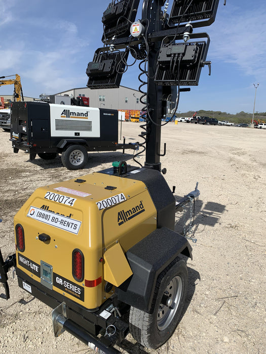 2022 Allmand NLV3GR (4) LED Light Fixture 350W, 23' Vertical Mast, 3kW Prime, Towable, Deep Sea L401, Leveling Jacks, Yanmar T4F 5.8hp