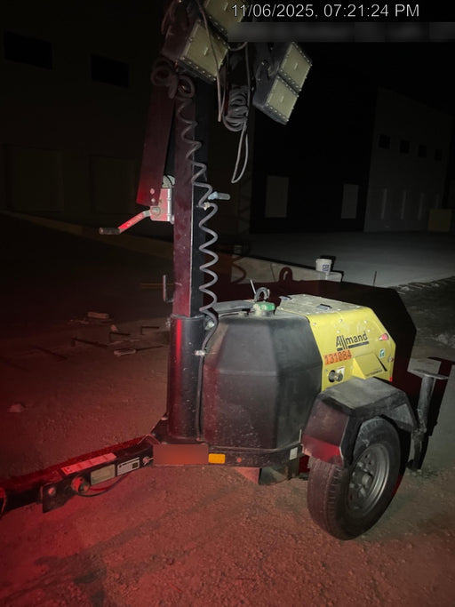 2021 Allmand NLV3GR (4) LED Light Fixture 350W, 23' Vertical Mast, 3kW Prime, Towable, Deep Sea L401, Leveling Jacks, Yanmar T4F 5.8hp