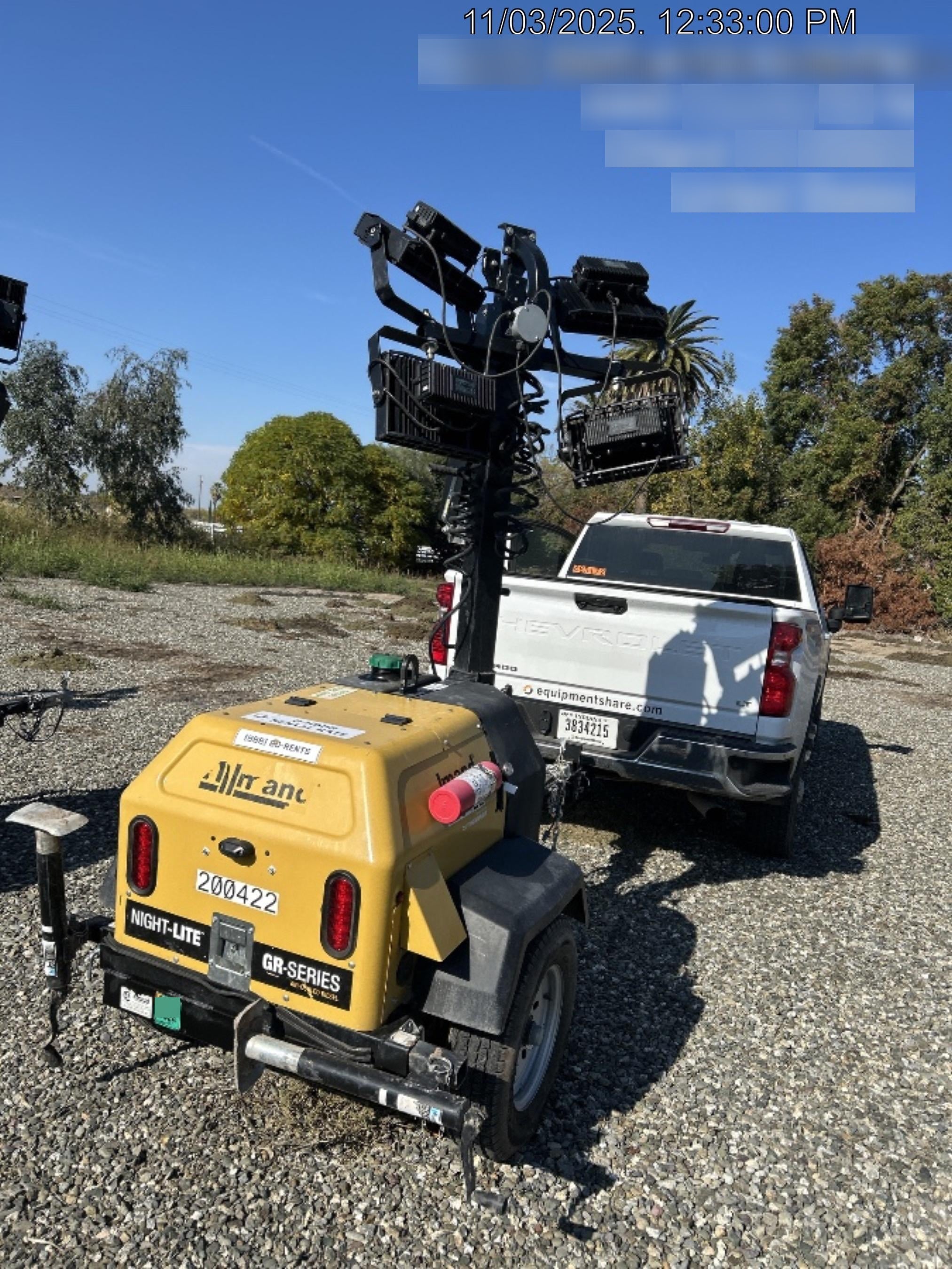 2022 Allmand NLV3GR (4) LED Light Fixture 350W, 23' Vertical Mast, 3kW Prime, Towable, Deep Sea L401, Leveling Jacks, Yanmar T4F 5.8hp