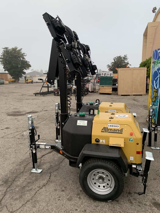 2021 Allmand NLV3GR (4) LED Light Fixture 350W, 23' Vertical Mast, 3kW Prime, Towable, Deep Sea L401, Leveling Jacks, Yanmar T4F 5.8hp