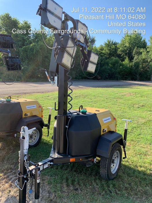 2022 Allmand NLV3GR (4) LED Light Fixture 350W, 23' Vertical Mast, 3kW Prime, Towable, Deep Sea L401, Leveling Jacks, Yanmar T4F 5.8hp