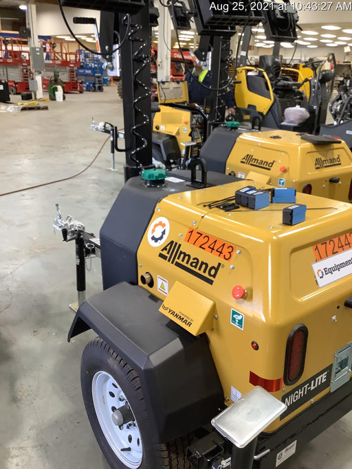 2021 Allmand NLV3GR (4) LED Light Fixture 350W, 23' Vertical Mast, 3kW Prime, Towable, Deep Sea L401, Leveling Jacks, Yanmar T4F 5.8hp